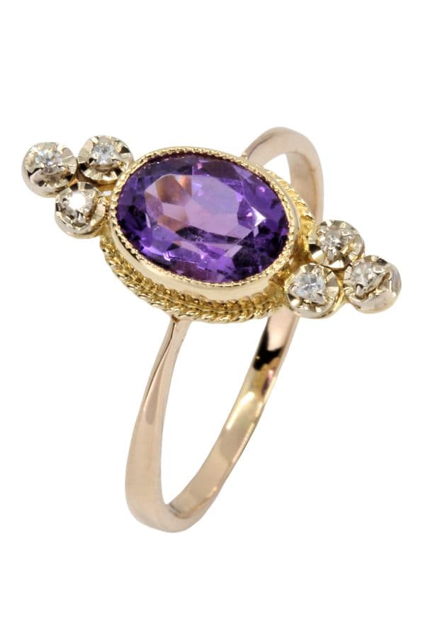 BAGUE ANCIENNE AMÉTHYSTE ET DIAMANTS — vue 5
