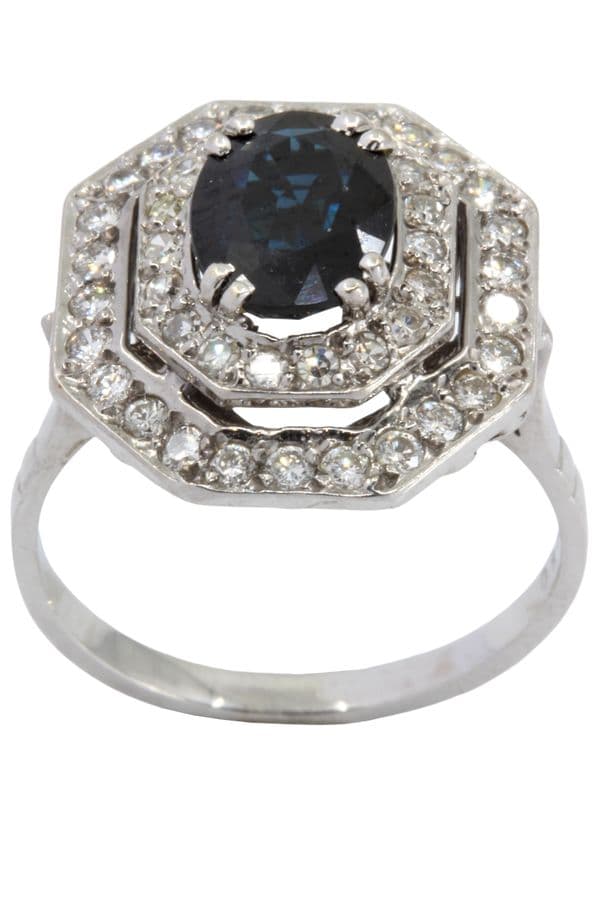 BAGUE SAPHIR ET DIAMANTS STYLE ART-DÉCO — vue 1