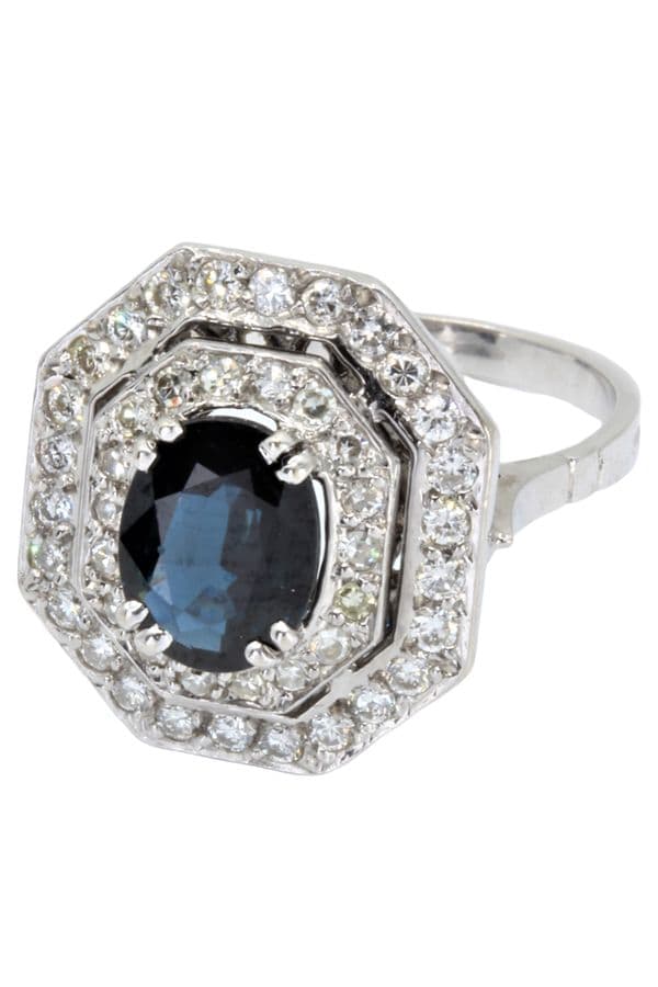BAGUE SAPHIR ET DIAMANTS STYLE ART-DÉCO — vue 3