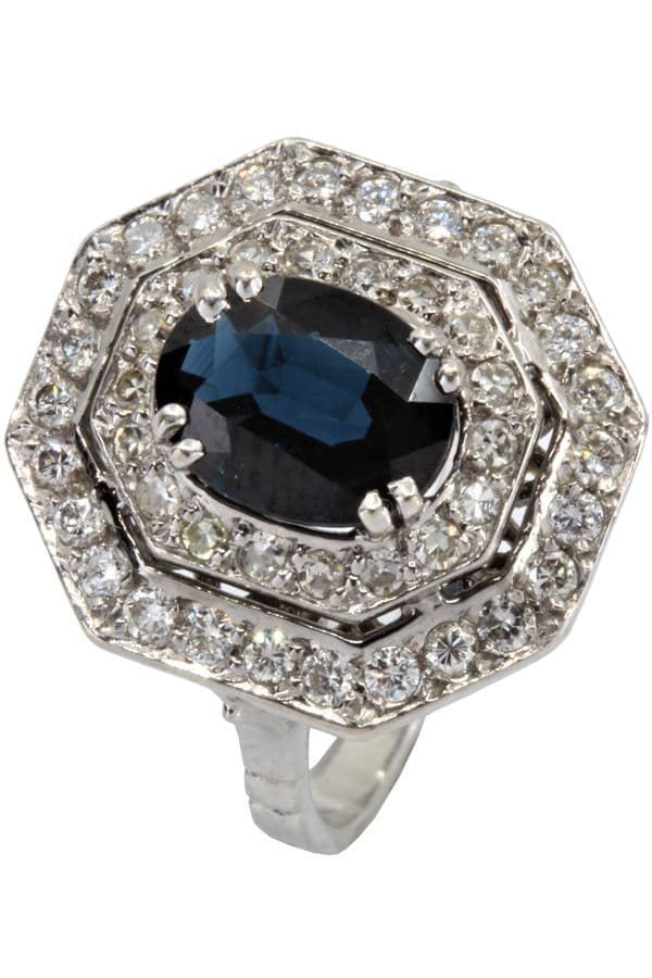 BAGUE SAPHIR ET DIAMANTS STYLE ART-DÉCO — vue 4