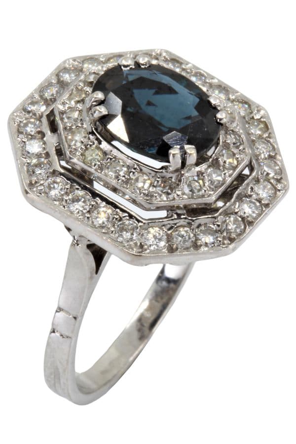 BAGUE SAPHIR ET DIAMANTS STYLE ART-DÉCO — vue 5