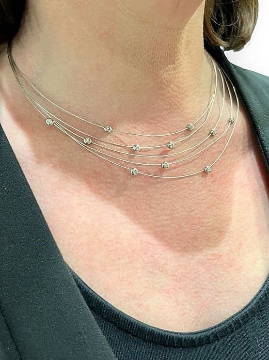 COLLIER MODERNE  MULTI RANGS DIAMANTS — vue 2