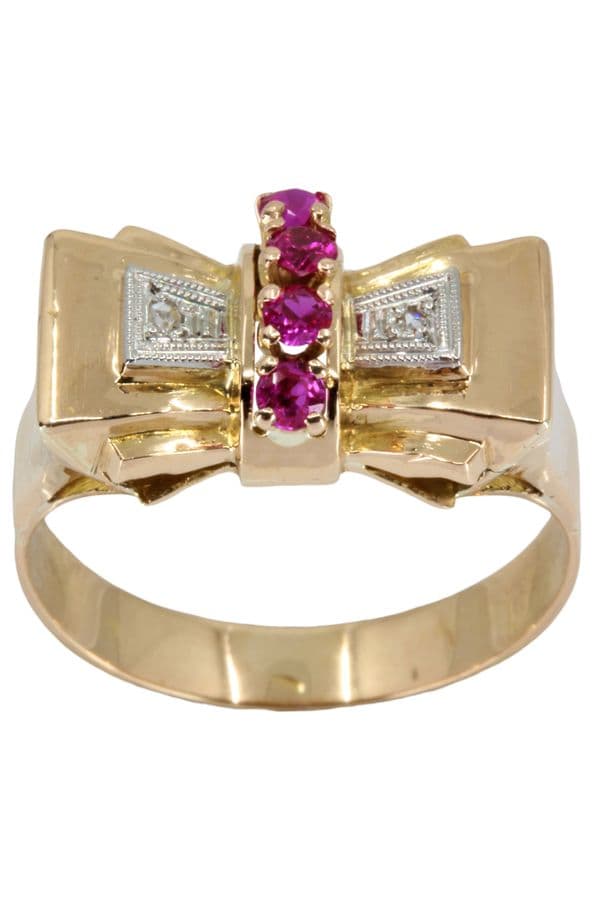 BAGUE RUBIS ET DIAMANTS ANNÉES 50' — vue 1