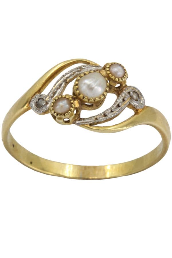 BAGUE PERLES ET DIAMANTS ART-NOUVEAU — vue 1