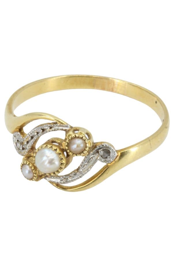 BAGUE PERLES ET DIAMANTS ART-NOUVEAU — vue 3