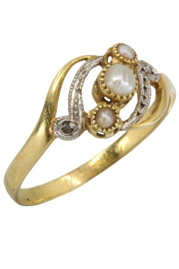 BAGUE PERLES ET DIAMANTS ART-NOUVEAU — vue 4