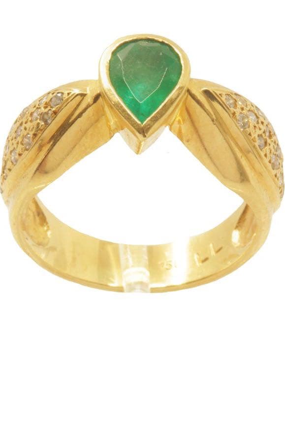 BAGUE MODERNE ÉMERAUDE ET DIAMANTS — vue 1