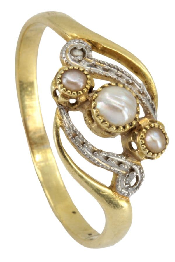 BAGUE PERLES ET DIAMANTS ART-NOUVEAU — vue 5