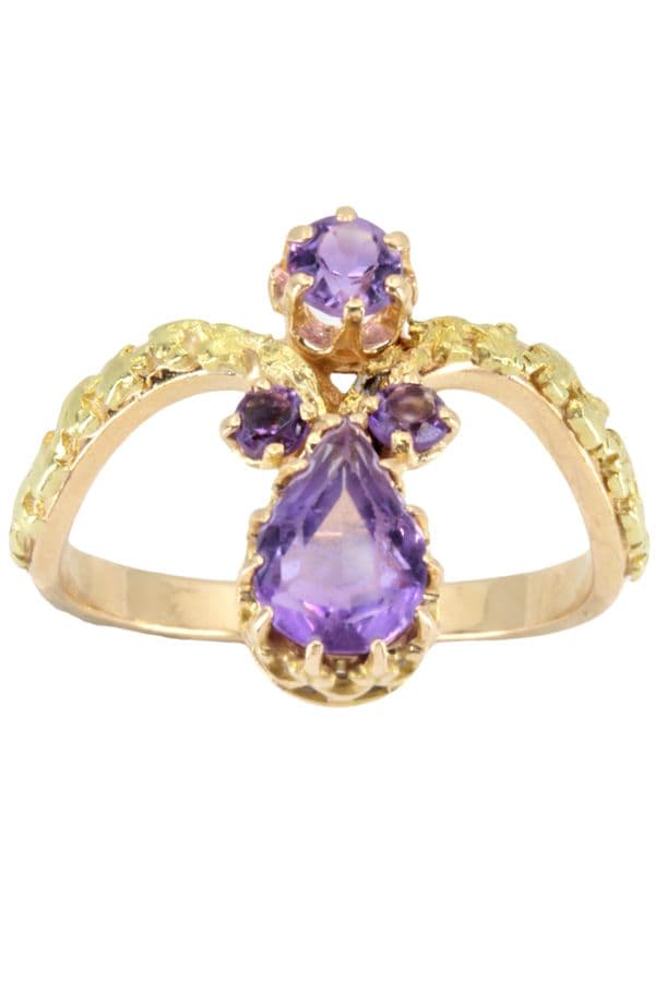 BAGUE ANCIENNE AMÉTHYSTES — vue 1