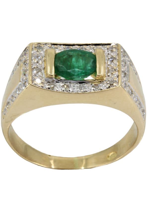 BAGUE MODERNE ÉMERAUDE ET DIAMANTS — vue 1