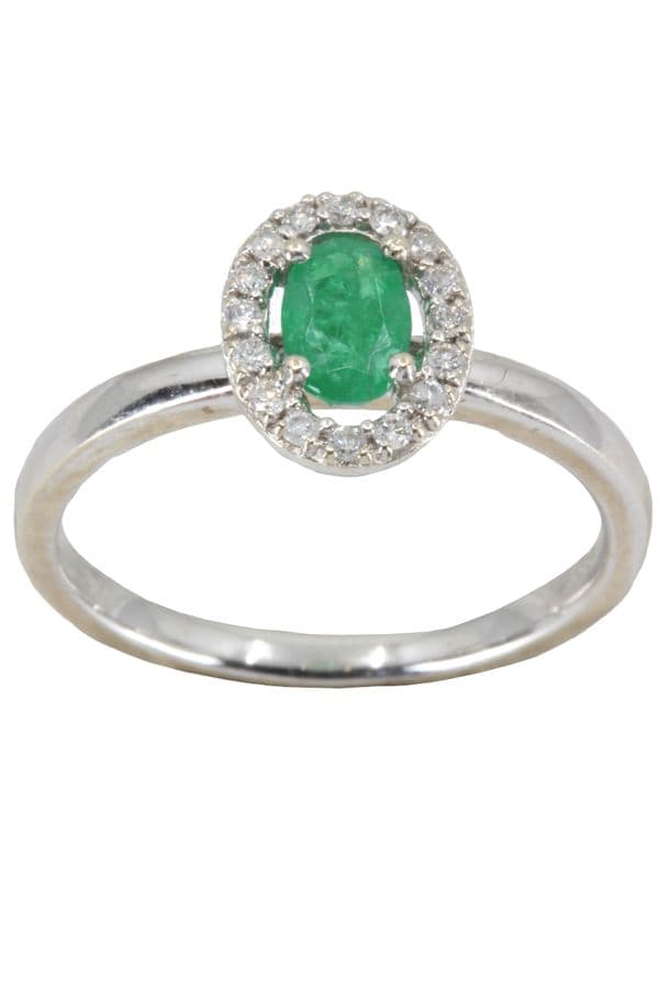 BAGUE MODERNE ÉMERAUDE ET DIAMANTS — vue 1