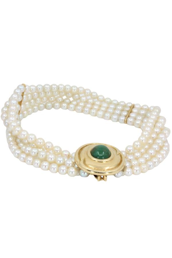BRACELET 4 RANGS ÉMERAUDE ET PERLES — vue 1