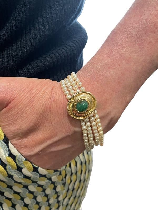 BRACELET 4 RANGS ÉMERAUDE ET PERLES — vue 2