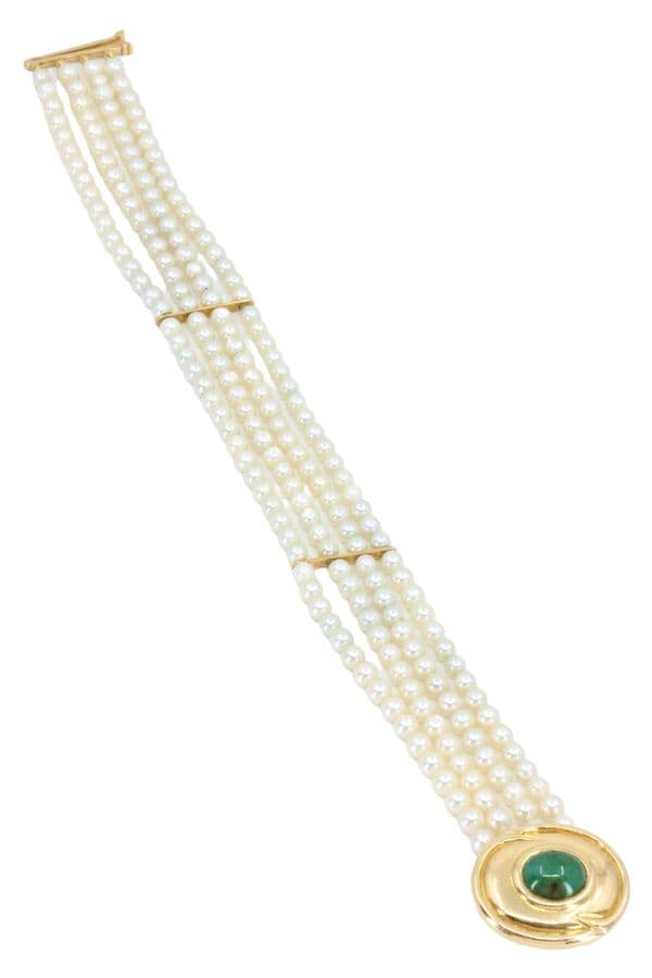 BRACELET 4 RANGS ÉMERAUDE ET PERLES — vue 3