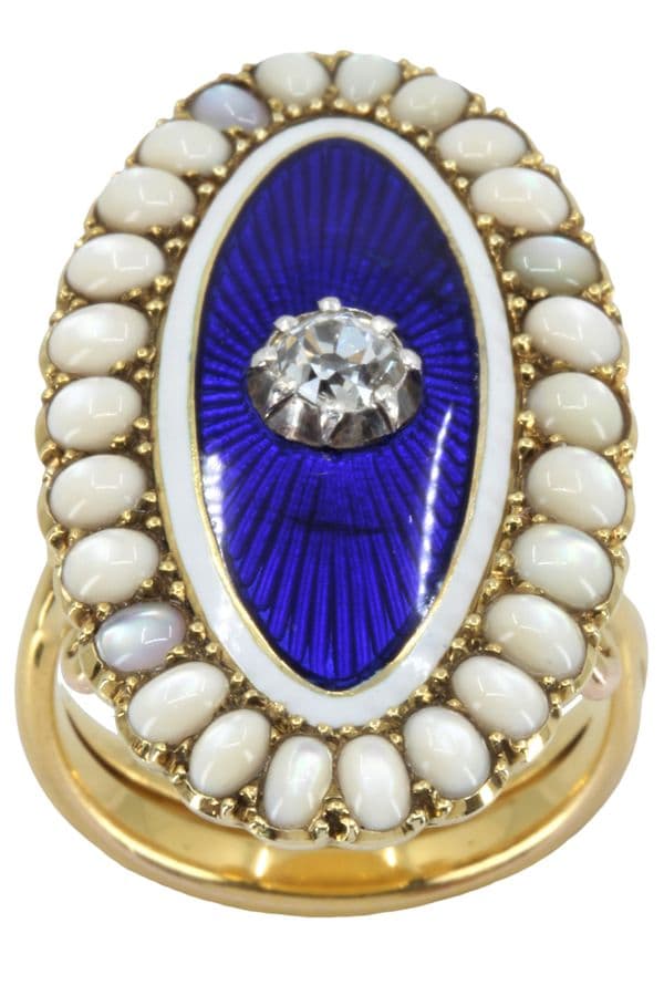 BAGUE MARQUISE ÉMAIL OPALES ET DIAMANT — vue 1