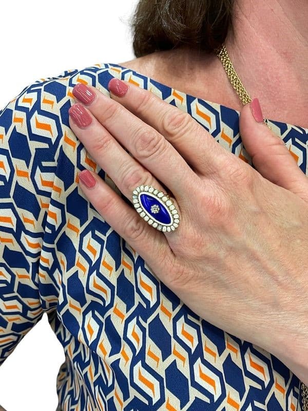BAGUE MARQUISE ÉMAIL OPALES ET DIAMANT — vue 2