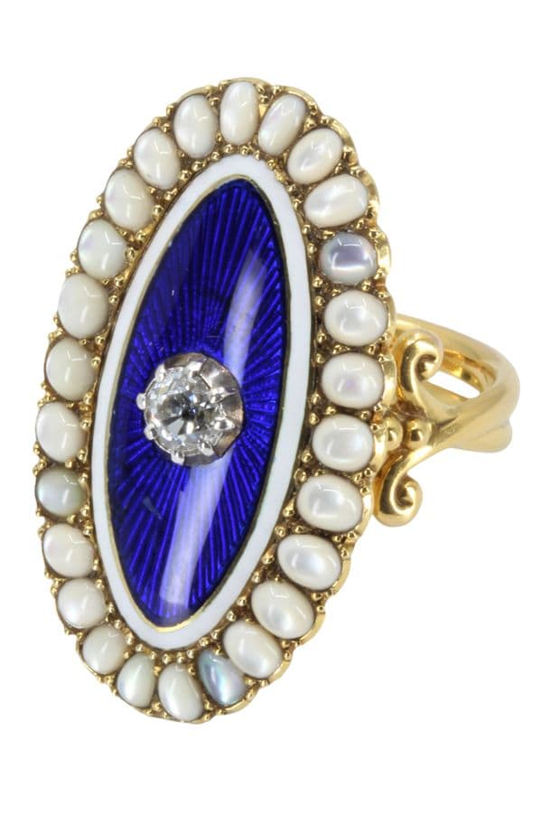 BAGUE MARQUISE ÉMAIL OPALES ET DIAMANT — vue 3