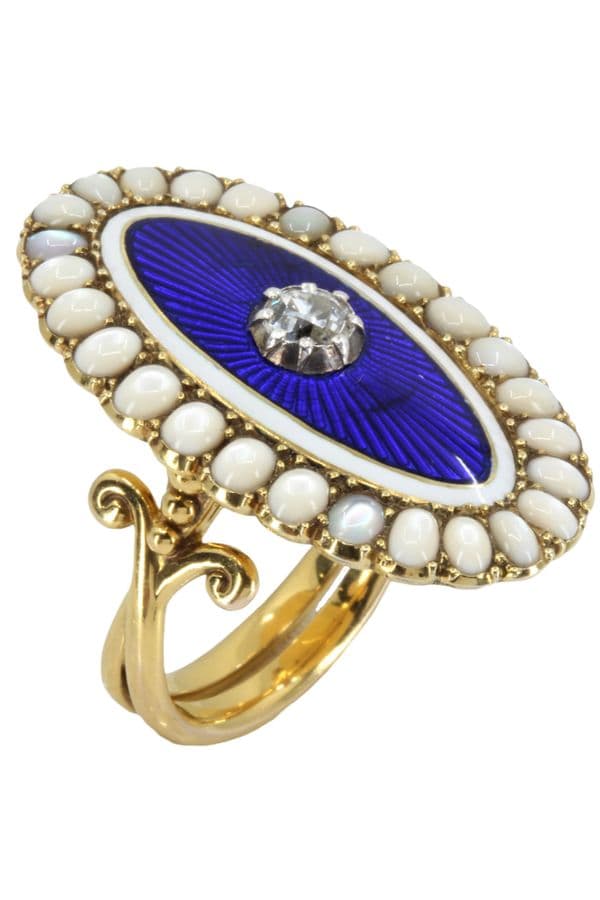 BAGUE MARQUISE ÉMAIL OPALES ET DIAMANT — vue 5