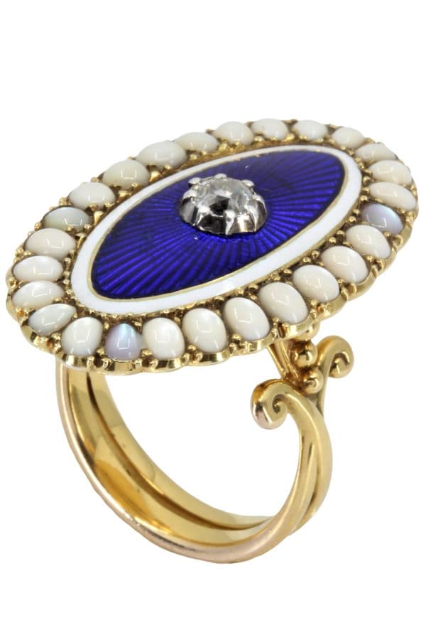 BAGUE MARQUISE ÉMAIL OPALES ET DIAMANT — vue 6