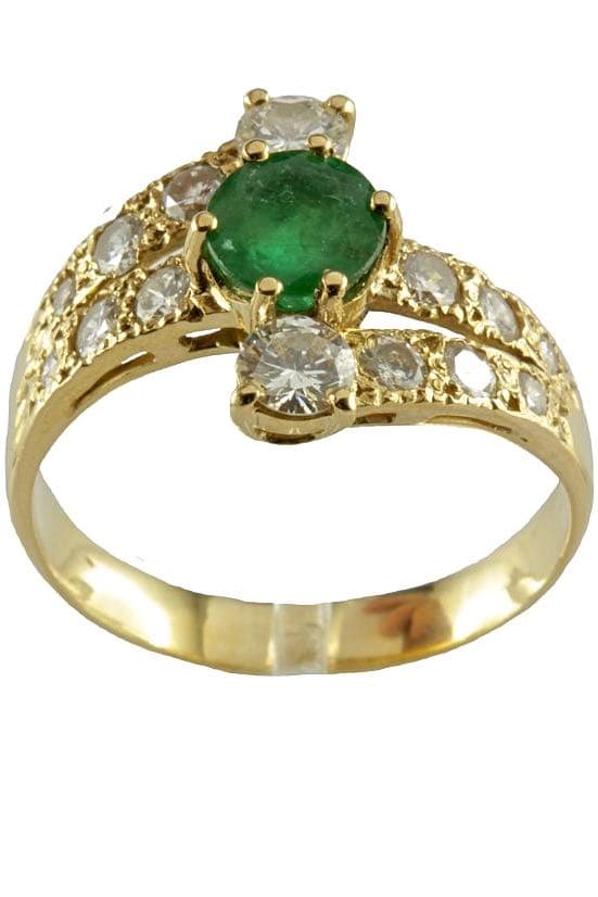 BAGUE MODERNE ÉMERAUDE ET DIAMANTS — vue 1