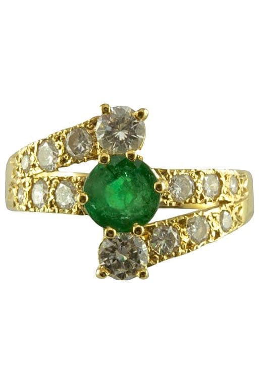 BAGUE MODERNE ÉMERAUDE ET DIAMANTS — vue 2