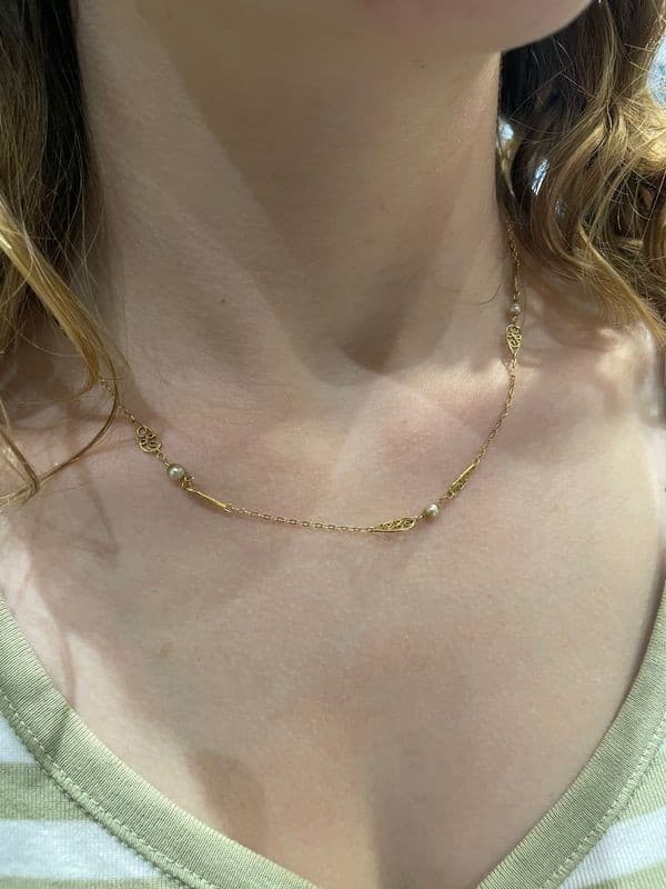 COLLIER ANCIEN FILIGRANE ET PERLES — vue 2