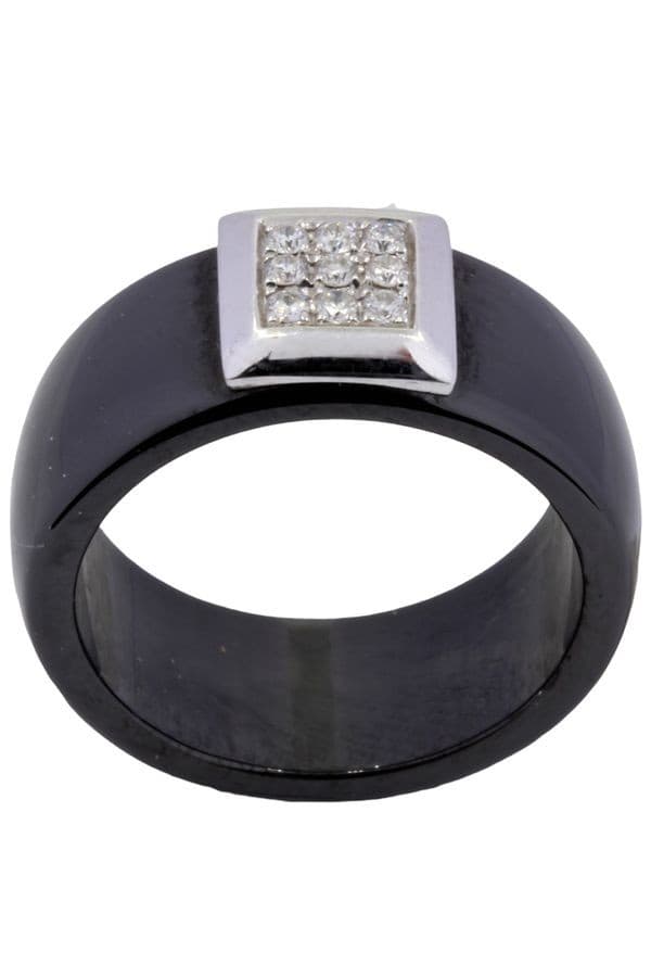 BAGUE MODERNE CÉRAMIQUE ET DIAMANTS — vue 1