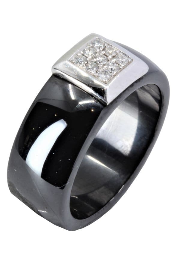BAGUE MODERNE CÉRAMIQUE ET DIAMANTS — vue 3