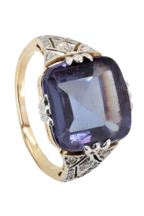 BAGUE ART-DÉCO SAPHIR VIOLET ET DIAMANTS — vue 5