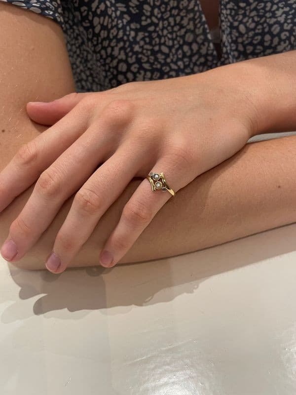 BAGUE NAPOLÉON III PERLES ET DIAMANTS — vue 2