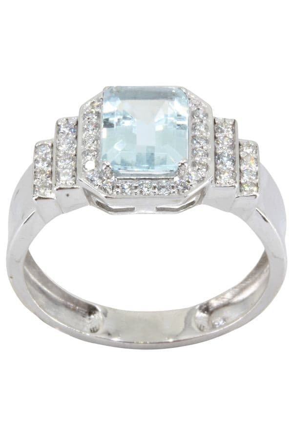 BAGUE AIGUE-MARINE STYLE ART-DÉCO — vue 1