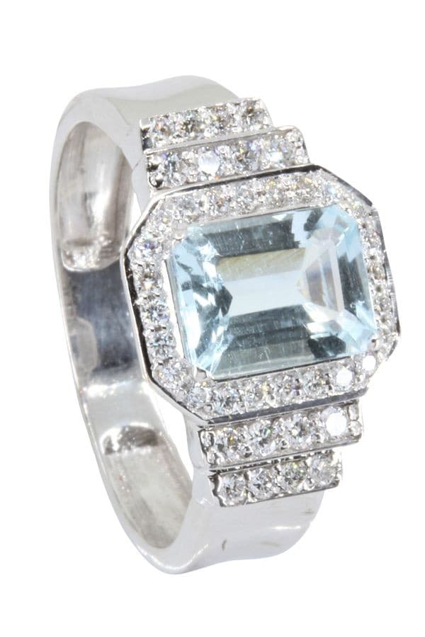 BAGUE AIGUE-MARINE STYLE ART-DÉCO — vue 5