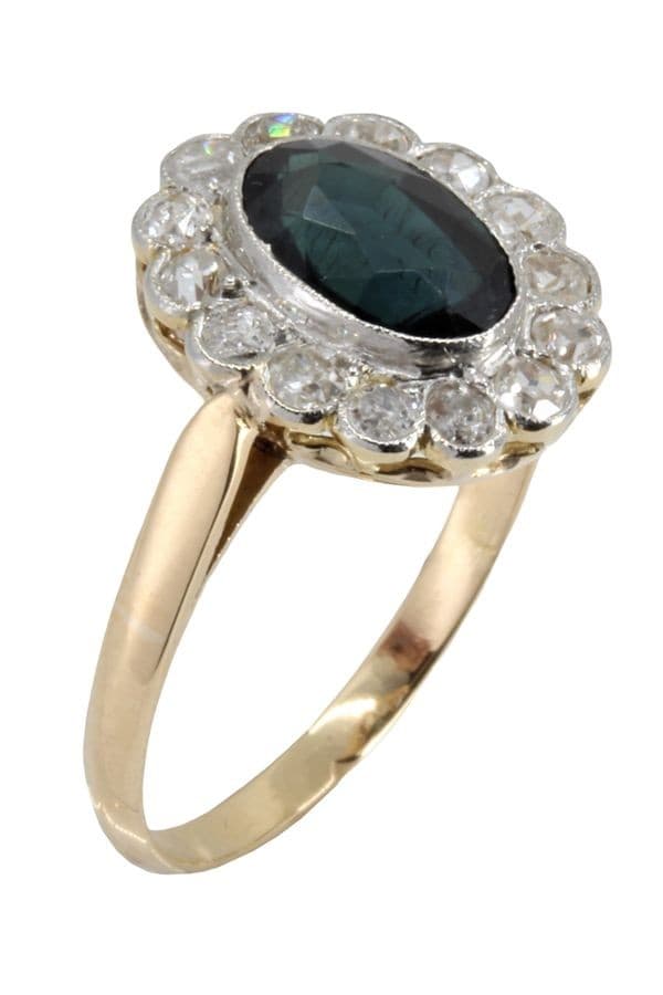 BAGUE MARGUERITE ANCIENNE SAPHIR ET DIAMANTS — vue 4