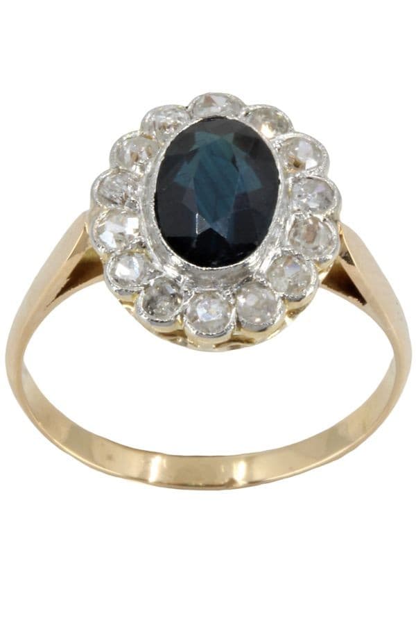 BAGUE MARGUERITE ANCIENNE SAPHIR ET DIAMANTS — vue 1