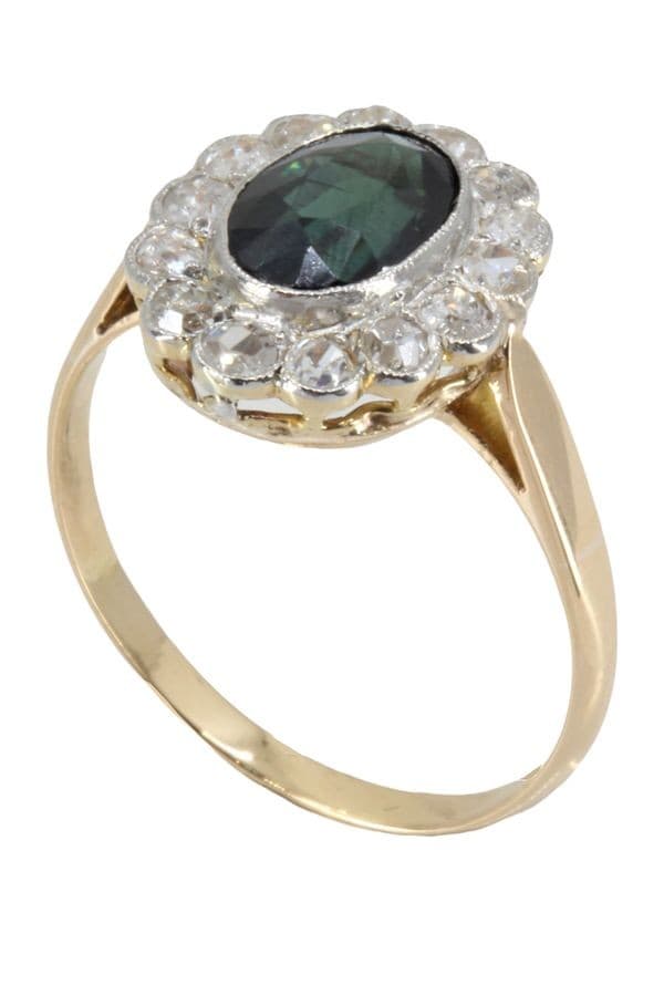 BAGUE MARGUERITE ANCIENNE SAPHIR ET DIAMANTS — vue 5