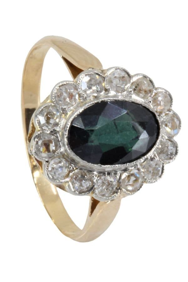 BAGUE MARGUERITE ANCIENNE SAPHIR ET DIAMANTS — vue 6