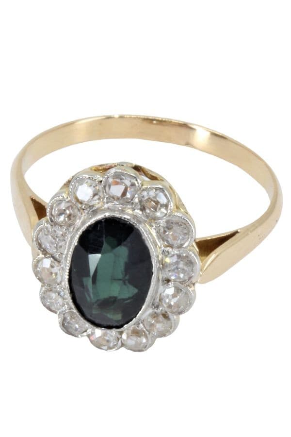 BAGUE MARGUERITE ANCIENNE SAPHIR ET DIAMANTS — vue 3