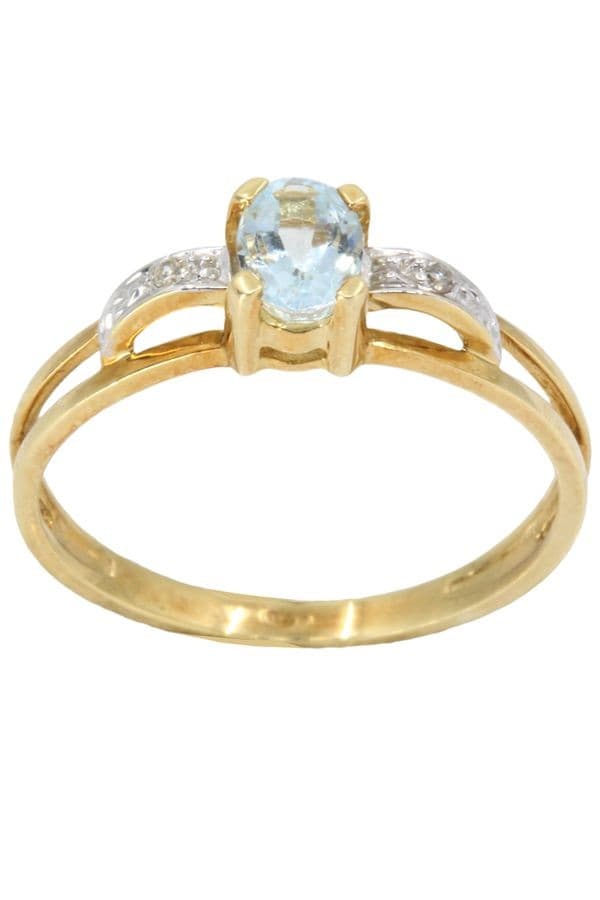 BAGUE MODERNE AIGUE-MARINE ET DIAMANTS — vue 1