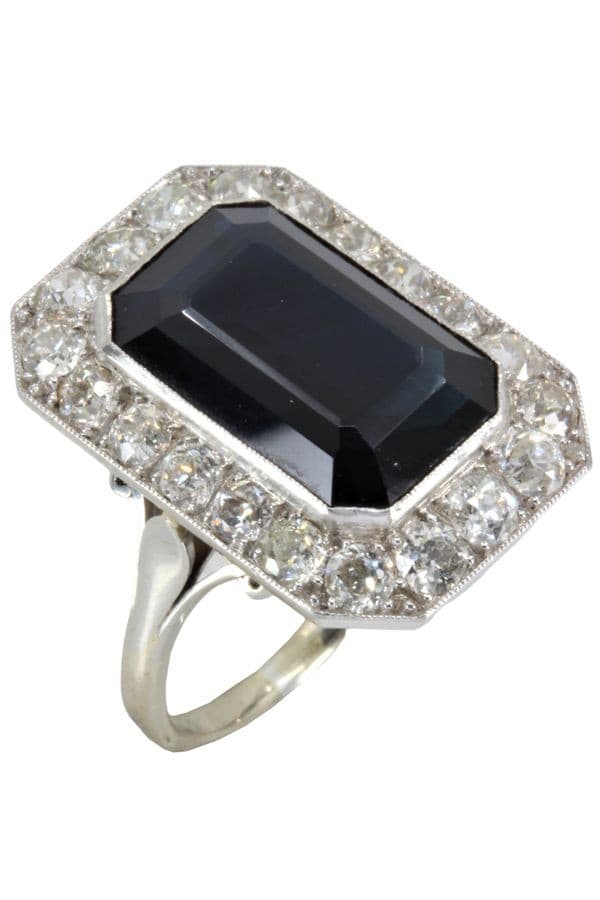 BAGUE ART-DÉCO SAPHIR ET DIAMANTS — vue 6