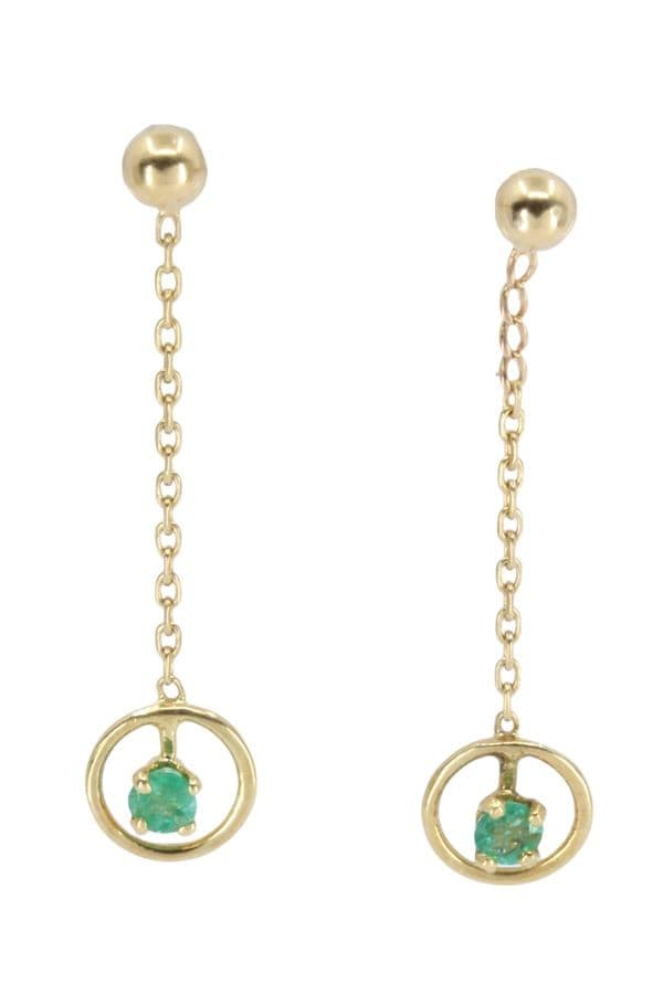 BOUCLES D'OREILLES PENDANTES ÉMERAUDES — vue 1