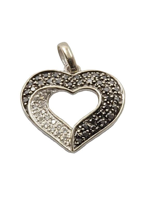 PENDENTIF COEUR DIAMANTS NOIRS ET BLANCS — vue 1