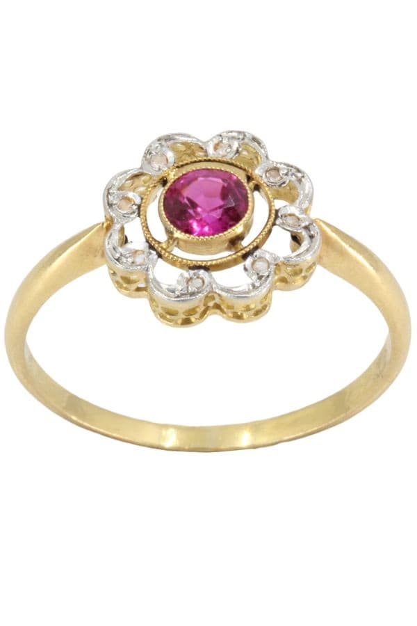 BAGUE ART-NOUVEAU RUBIS ET DIAMANTS — vue 1