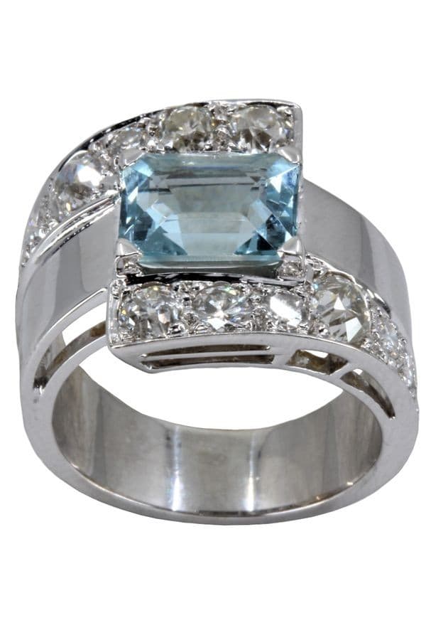 BAGUE AIGUE MARINE ET DIAMANTS — vue 1