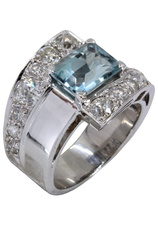 BAGUE AIGUE MARINE ET DIAMANTS — vue 5