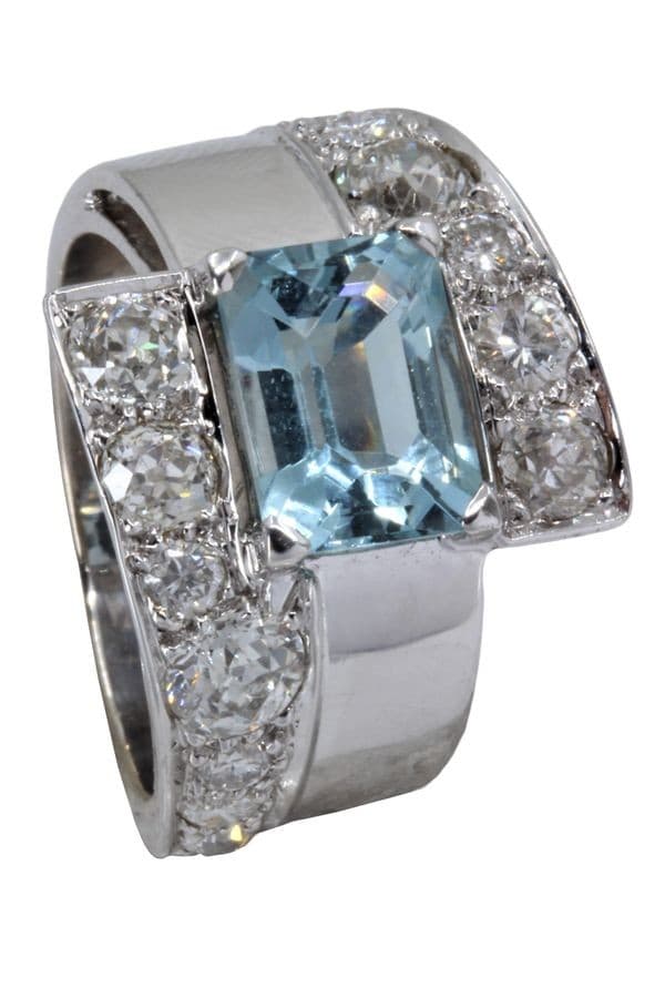 BAGUE AIGUE MARINE ET DIAMANTS — vue 4