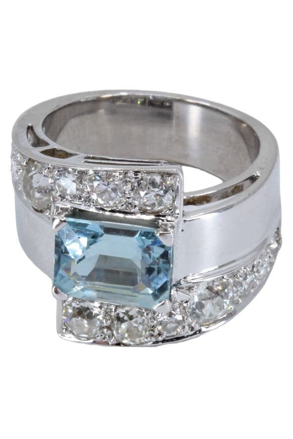 BAGUE AIGUE MARINE ET DIAMANTS — vue 3