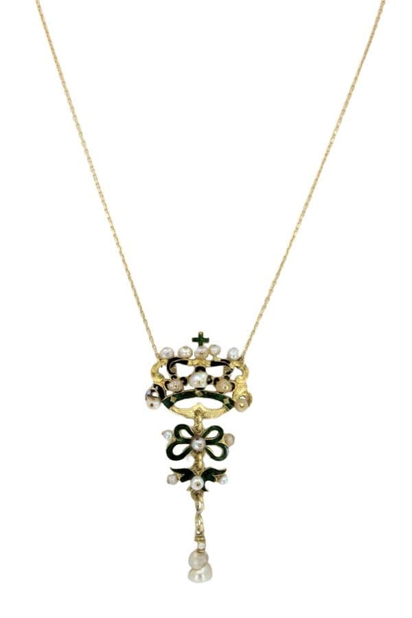 COLLIER ANCIEN ÉMAIL ET PERLES — vue 1
