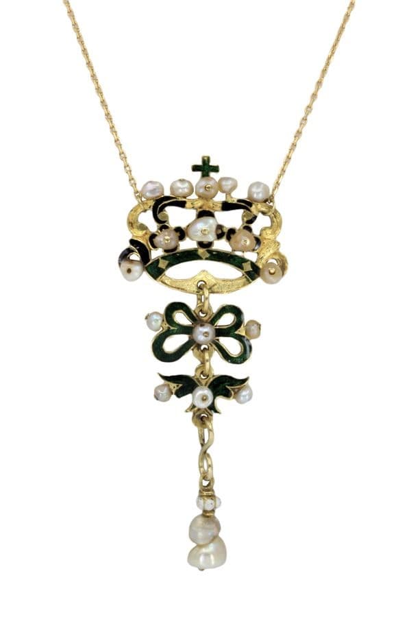 COLLIER ANCIEN ÉMAIL ET PERLES — vue 3