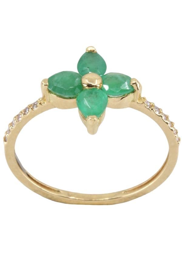 BAGUE FLEUR ÉMERAUDES ET DIAMANTS — vue 1