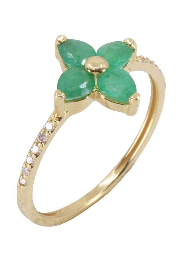 BAGUE FLEUR ÉMERAUDES ET DIAMANTS — vue 4